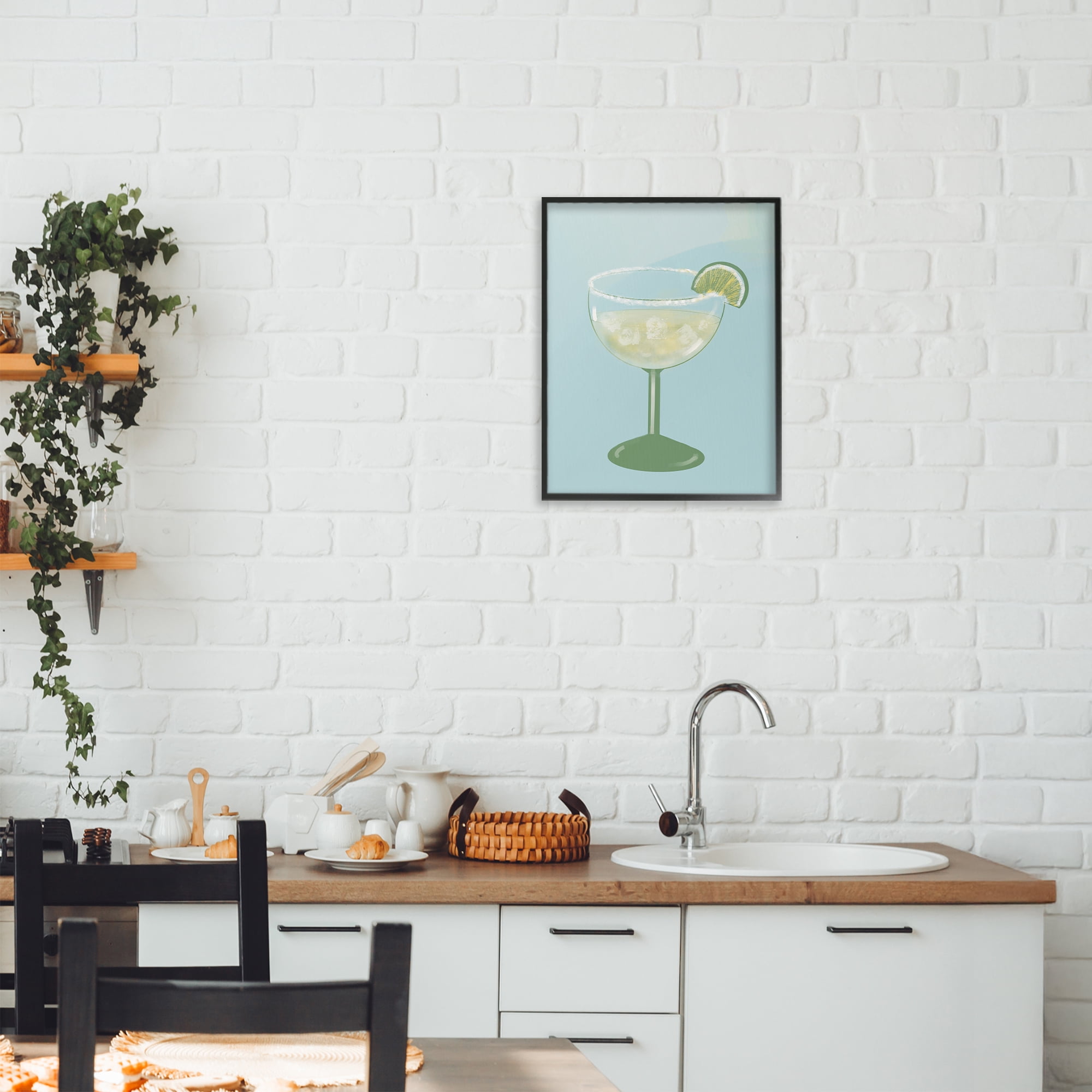 Stupell Industries Margarita Glass over Blue Black Framed Giclee Art, design by Robin Maria