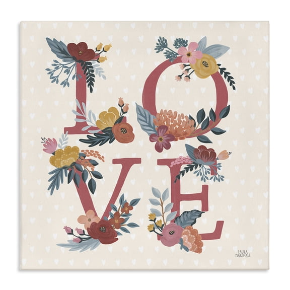 Stupell Industries Farmhouse Love Text Floral Heart Pattern Canvas Art, 17 x 17, by Laura Marshall
