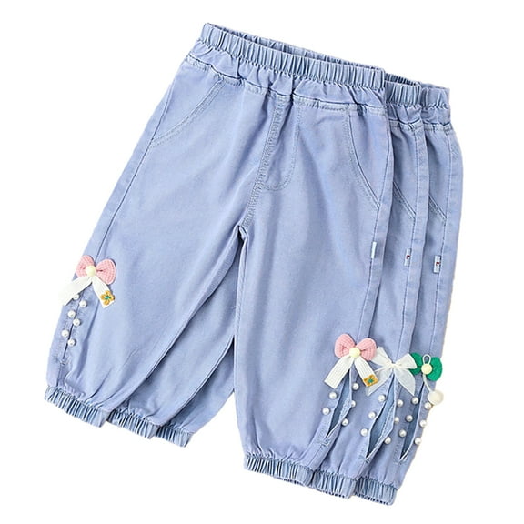 Esaierr Girls Jeans Denim Pants for Toddler Baby Jeans Pants Kids Summer Anti-Mosquito Lantern Trousers for 1-6 Years