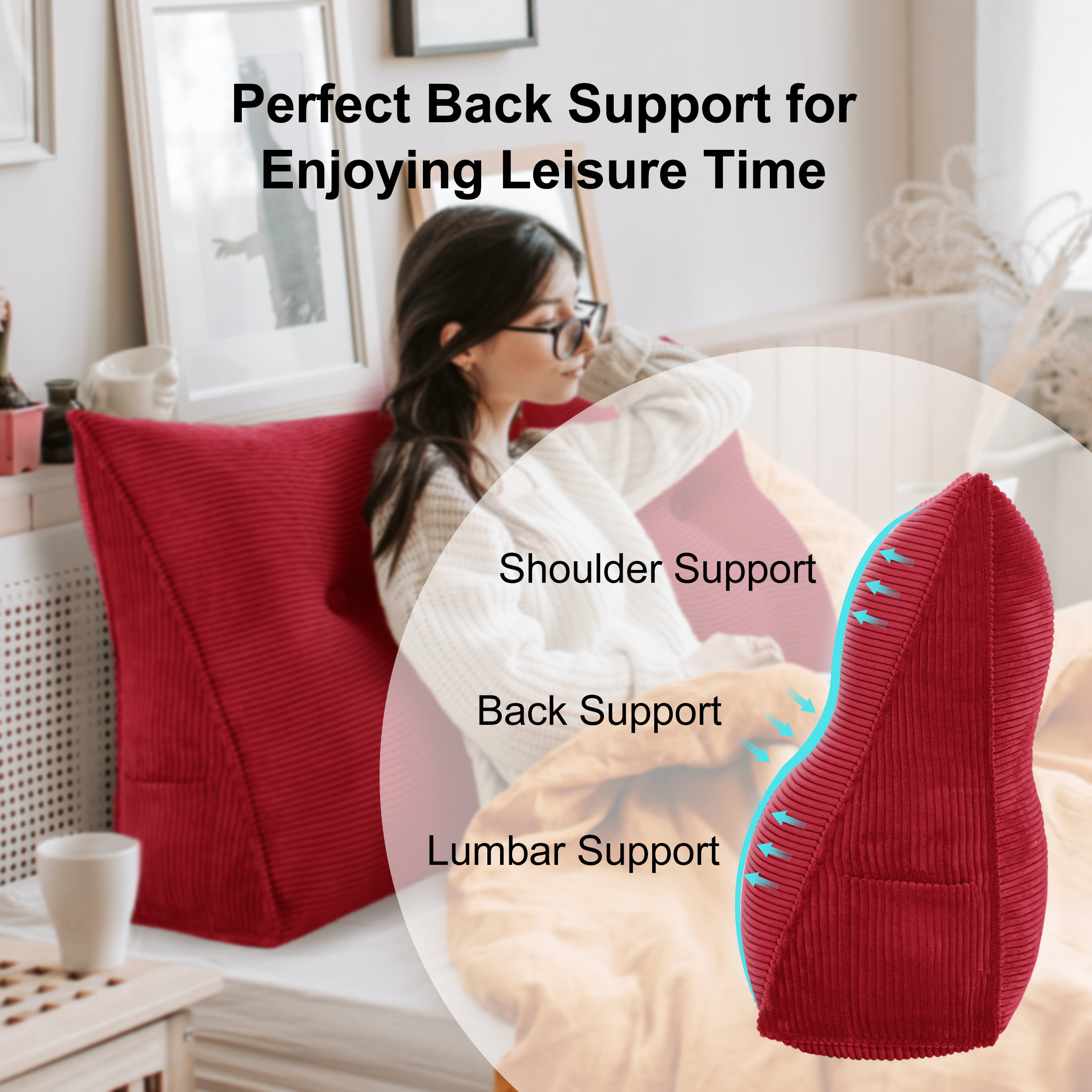Wedge Shaped Back Support Pillow and Bed Rest Cushion - Folding Memory Foam Incline Cushion System for Back and Legs - for Reading, Gaming, Watching