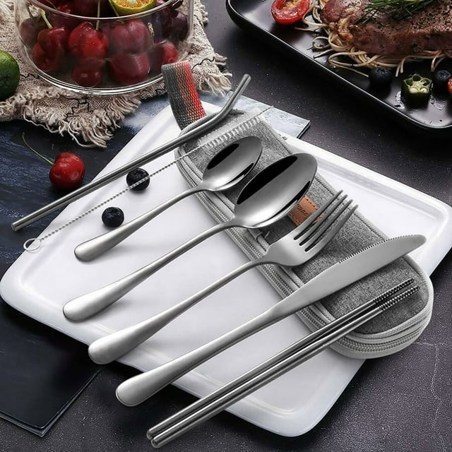 NEW UPGRADE TRAVEL UTENSILS SET,Knife, Fork, Spoon, Chopsticks, Straw