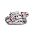 thumbnail image 1 of Xiao Hua Cinturón de diamantes de imitación para hombre y mujer, estilo vaquero occidental, de cuero brillante, para jeans (blanco y rojo), 1 of 5