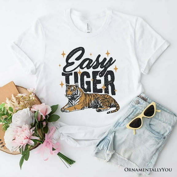 Easy Tiger Retro Grunge T-Shirt, Vintage White and Natural Tee With Wild Animal