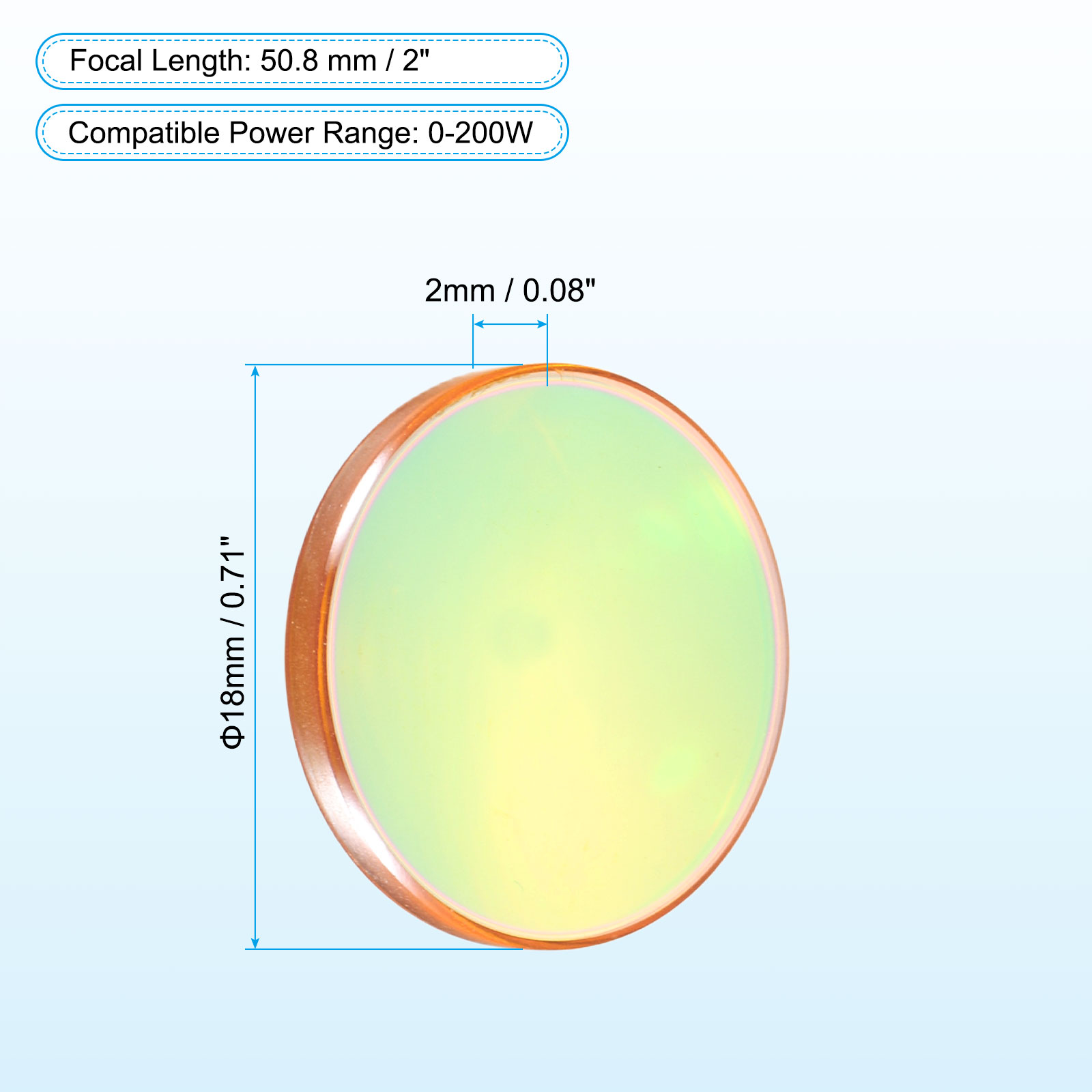 Uxcell 18mm CO2 Laser Lens FL50.8mm Focus Focal Lens for 0-200W Laser Cutter