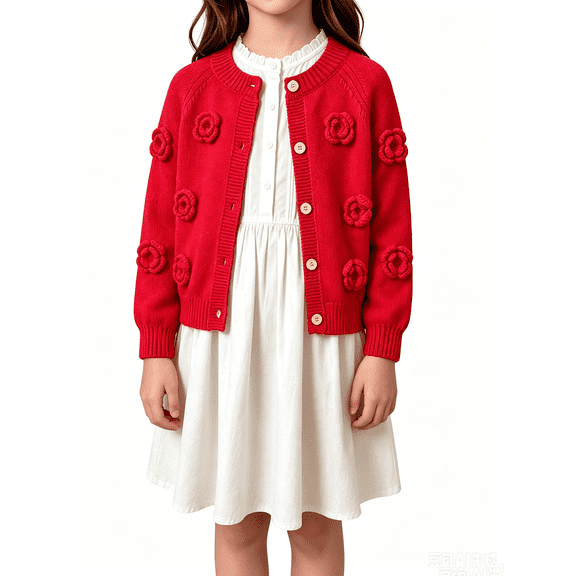 Busydd Girls Knit Cardigan Sweater 0-6 Years Trendy Comfy Button Down Round Neck Cardigans Casual Long Sleeve Open Front Outerwear 0-1 Years