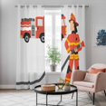 thumbnail image 6 of Kitchen Curtains 84 Inch Length 2 Panels, Firefighters Grommets Window Treatment Curtain, Cartoon Red Uniform Fire Truck Grey Thermal Curtains Drapes for Living Room/Bathroom, 6 of 9