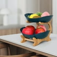 thumbnail image 3 of Deeceymbur Large Wooden Countertop Fruit Basket with Divided Sections Fruit Bowl Basket for Kitchen Counter 2-Tier Layer Plastics Serving Bowls with Wooden Stand Serving Tray Set for Entertaining, 3 of 5