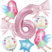 Little Fairy Digital Balloon Set withTwo elegant pink bow Suitable for Girls' Birthday Parties Decoration.