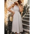 thumbnail image 5 of White Ditsy Floral Halter Neck Cut-Out Waist Maxi Dress For Women, 5 of 6