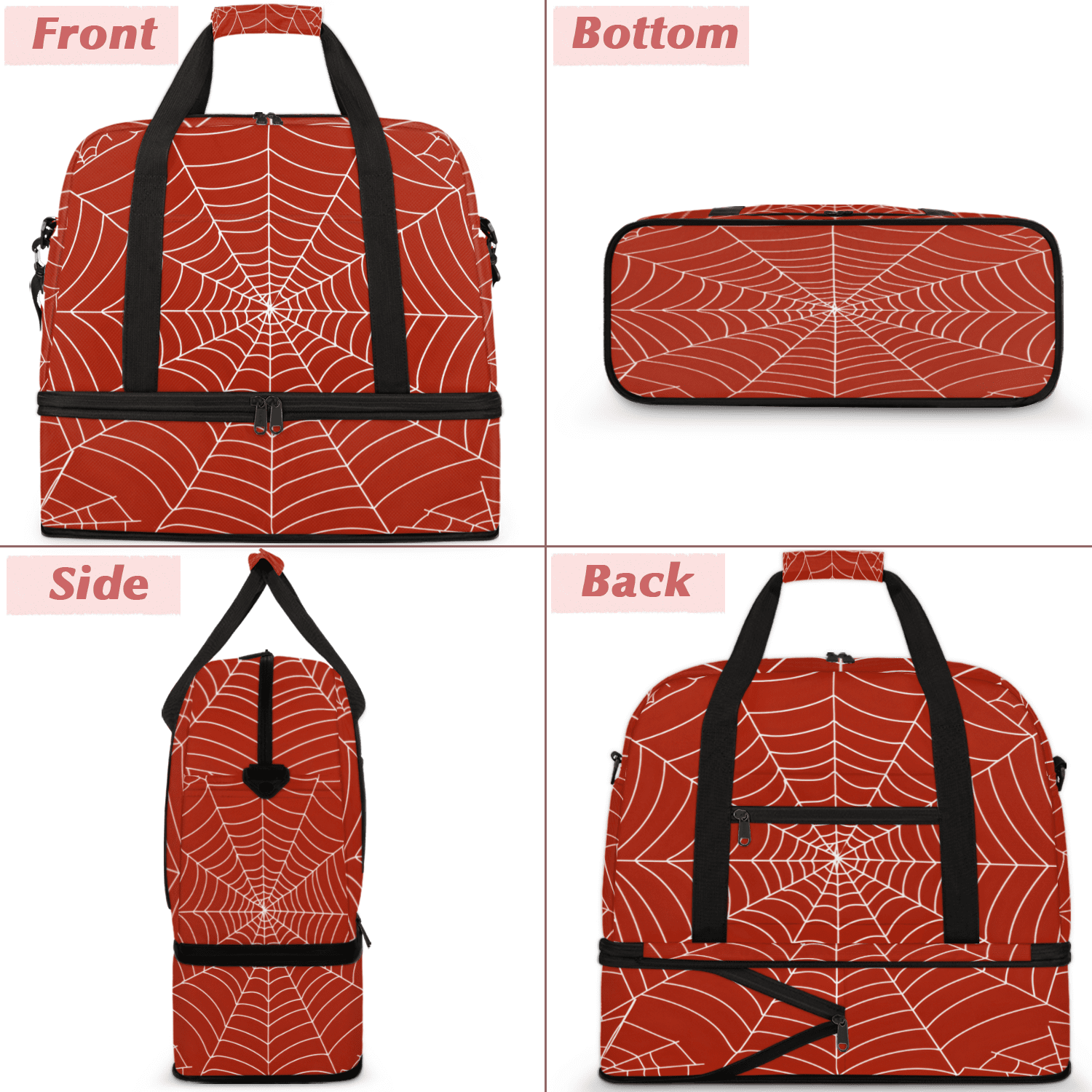 Herdesigns Spiders Web Travel Duffel Bag with Shoe Compartment Red Large Foldable Waterproof Weekend Overnight Bag for Beach Swim Pool Bags Sports Gym