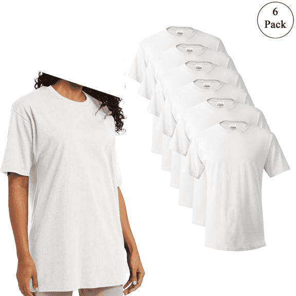 Hanes Essential T-Shirt for Adult Men, 100% Cotton, Classic Fit, Pre-Shrunk, White, Pack of 6, S