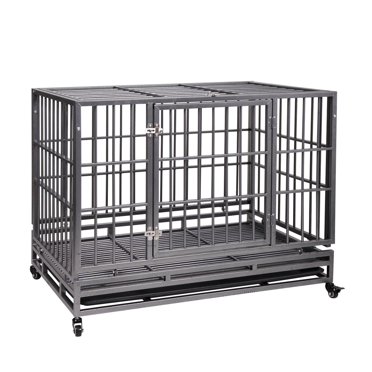 Veryke 42" Dog Crate, Heavy Duty Large Pet Dog Kennel for Small / Large Dogs, Metal Pet Playpen Dog Cage w/ Tray Wheels, Black, Flat Roof Veryke 42" Dog Crate, Heavy Duty Large Pet Dog Kennel for Small / Large Dogs, Metal Pet Playpen Dog Cage w/ Tray Wheels, Black, Flat Roof