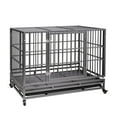 thumbnail image 7 of Veryke 42" Dog Crate, Heavy Duty Large Pet Dog Kennel for Small / Large Dogs, Metal Pet Playpen Dog Cage w/ Tray Wheels, Black, Flat Roof, 7 of 7