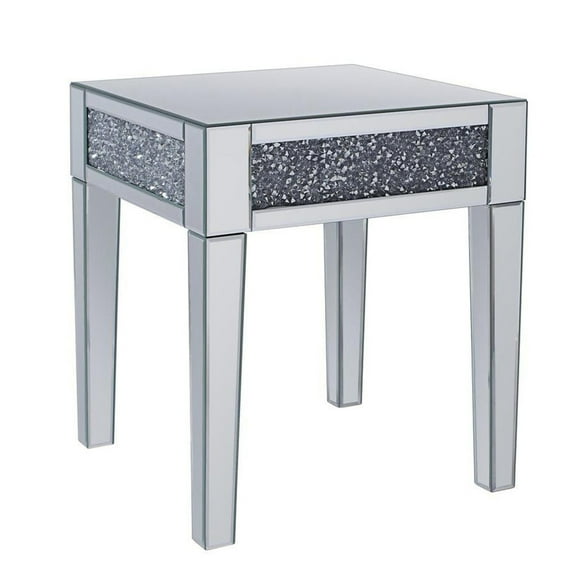 ACME Noralie Square Mirror Top End Table in Mirrored and Faux Diamonds