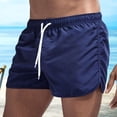 thumbnail image 3 of Summer Low-rise Elastic Waistband Drawstring Beach Surfing Shorts Breathable Side Irregular Trim Men Swimwear Shorts-Navy Blue,XL, 3 of 6
