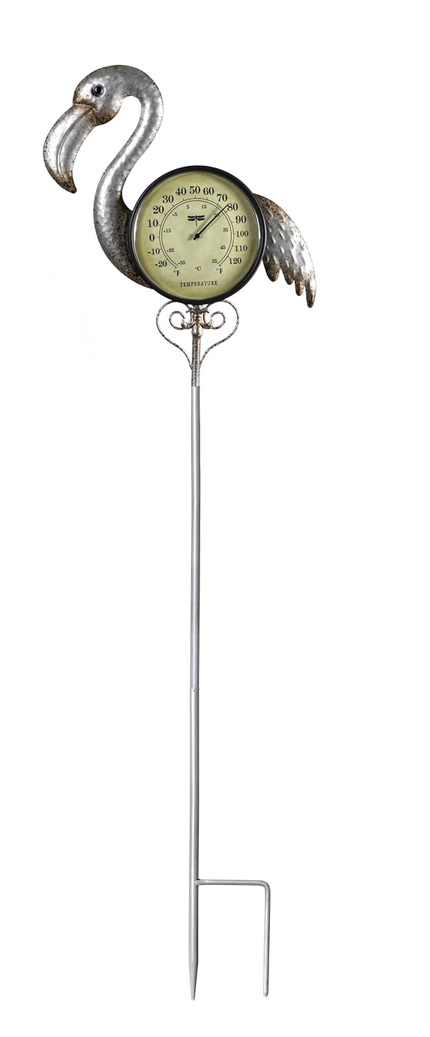 Poolmaster Outdoor Thermometer Garden Stake and Backyard Décor - Flamingo