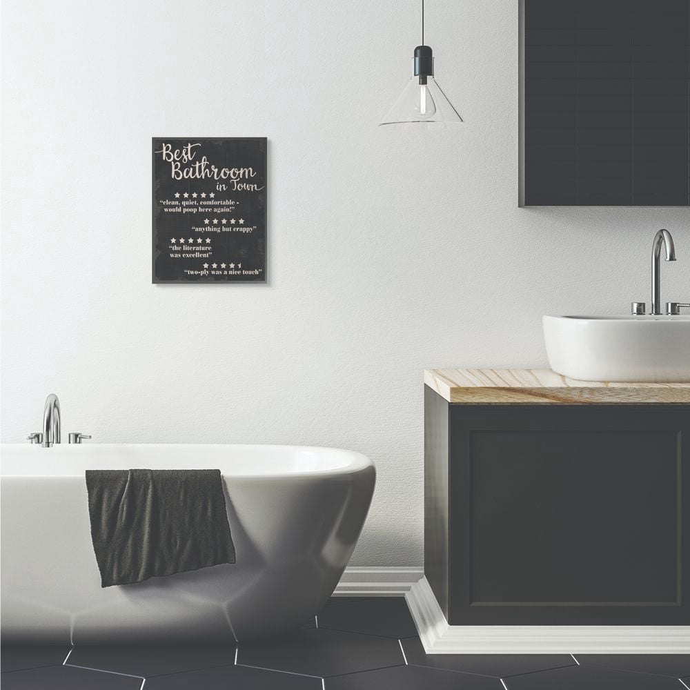 Stupell Industries Best Bathroom Five Star Black Funny Word Design Framed Wall Art by Daphne Polselli