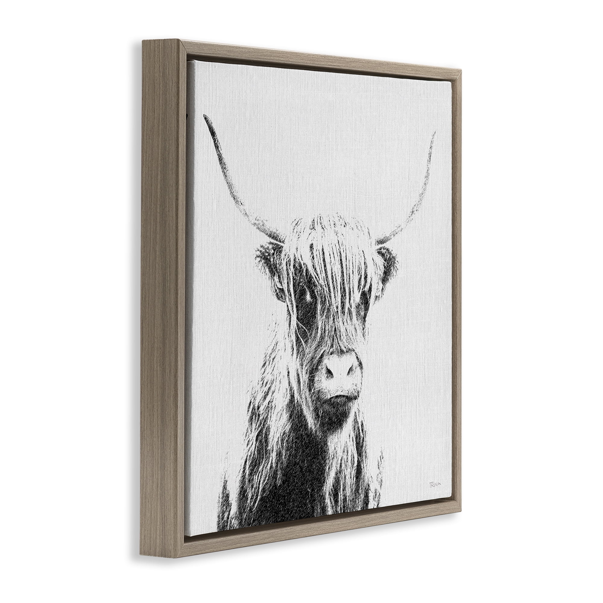 Stupell Industries Longhorn Sketch in Grey Animals Painting Brown Floater Framed Canvas Art Print Wall Art, 18 x 18