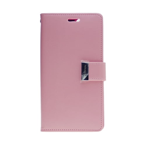 TopSave Goospery Rich MAX(5) Card Slot Leather Folio Wallet Flip Case For iPhone 15 Plus (6.7"), Baby Pink