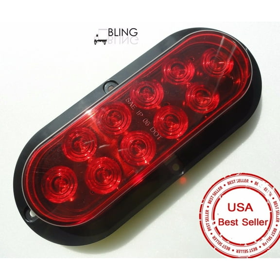 6" LED Red Oval Oblong SURFACE MOUNT Stop Turn Tail Light Trailer Truck RV