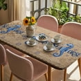 thumbnail image 3 of Vintage Seahorse Table Cloths for 3 Foot Rectangle Tables, Brown Nautical Anchor Bubbles Coastal Patio Waterproof Elastic Fitted Tablecloths, Washable Rectangular Table Cover for Camping, 3 of 8