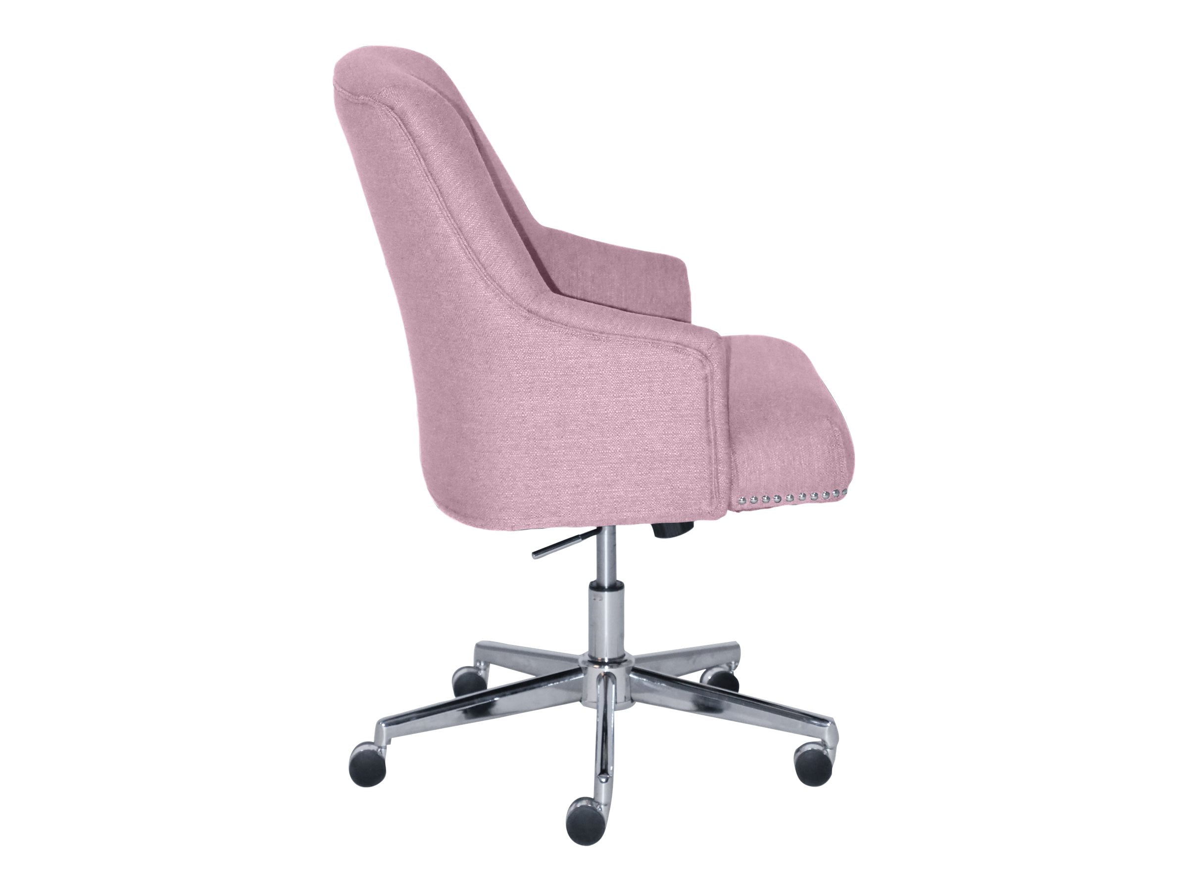 Serta Leighton Home Office Desk Chair, Stylish Mid-Back with Chrome Nailheads, Memory Foam Cushion and Padded Arms, Modern Vanity Armchair, Swivel Base, Twill Fabric, Lilac Purple