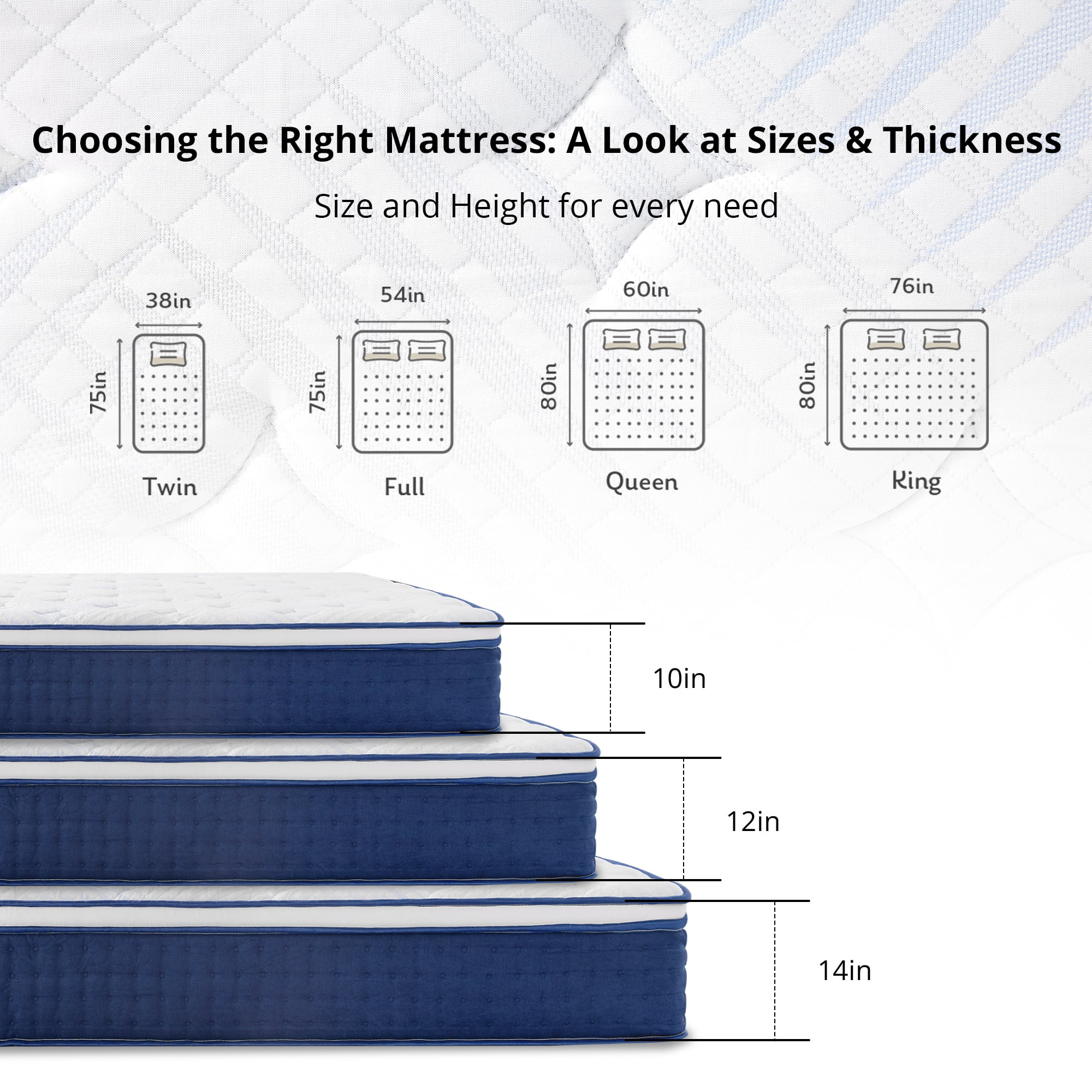 EGOHOME 14 inch Queen Size Mattress, Pocketed Springs, Medium, Pressure Relief, Reinforced Edge, Hybrid Mattress in a Box