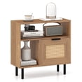 thumbnail image 1 of Costway Boho Rattan Nightstand Wooden End Table with Storage Shelf Cabinet & Metal Legs, 1 of 10