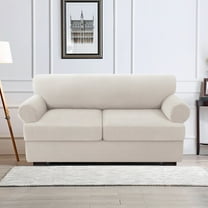 H.VERSAILTEX 3 Pieces Checkerboard Slipcovers Stretch with 2 Individual T Cushion Covers for Living Room(2 Cushion Loveseat, Ivory)