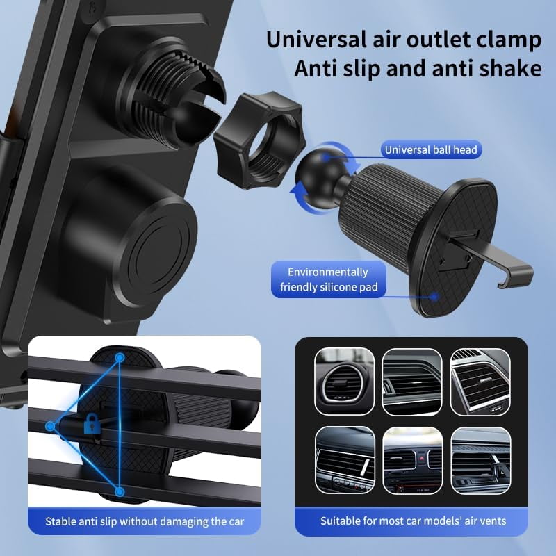 Wireless Car Charger & Phone Mount - 15W Auto-Clamping Air Vent Holder for iPhone 16/15/14, Samsung Galaxy S24/S23/S22, etc，66W High Power with Magnetic Suction Adapter (Transparent White)