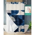 thumbnail image 2 of No Hook Shower Curtains with Snap in Liner, Vintage Blue Geometric Waterproof Fabric Shower Curtain, White Black Blue Abstract Double Layers & See-Through Top Window Bathroom Curtains 54''x78'', 2 of 6