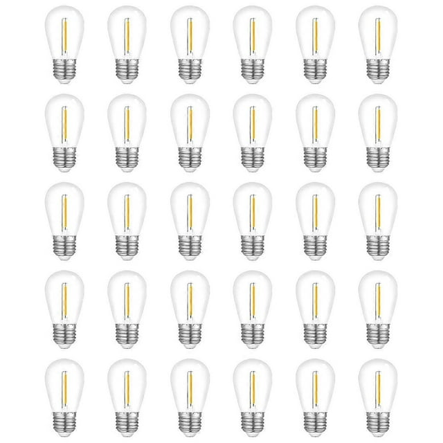 30-Pack Outdoor String Light Bulbs, Waterproof S14 Replacement Bulb, E26 Base Warm White