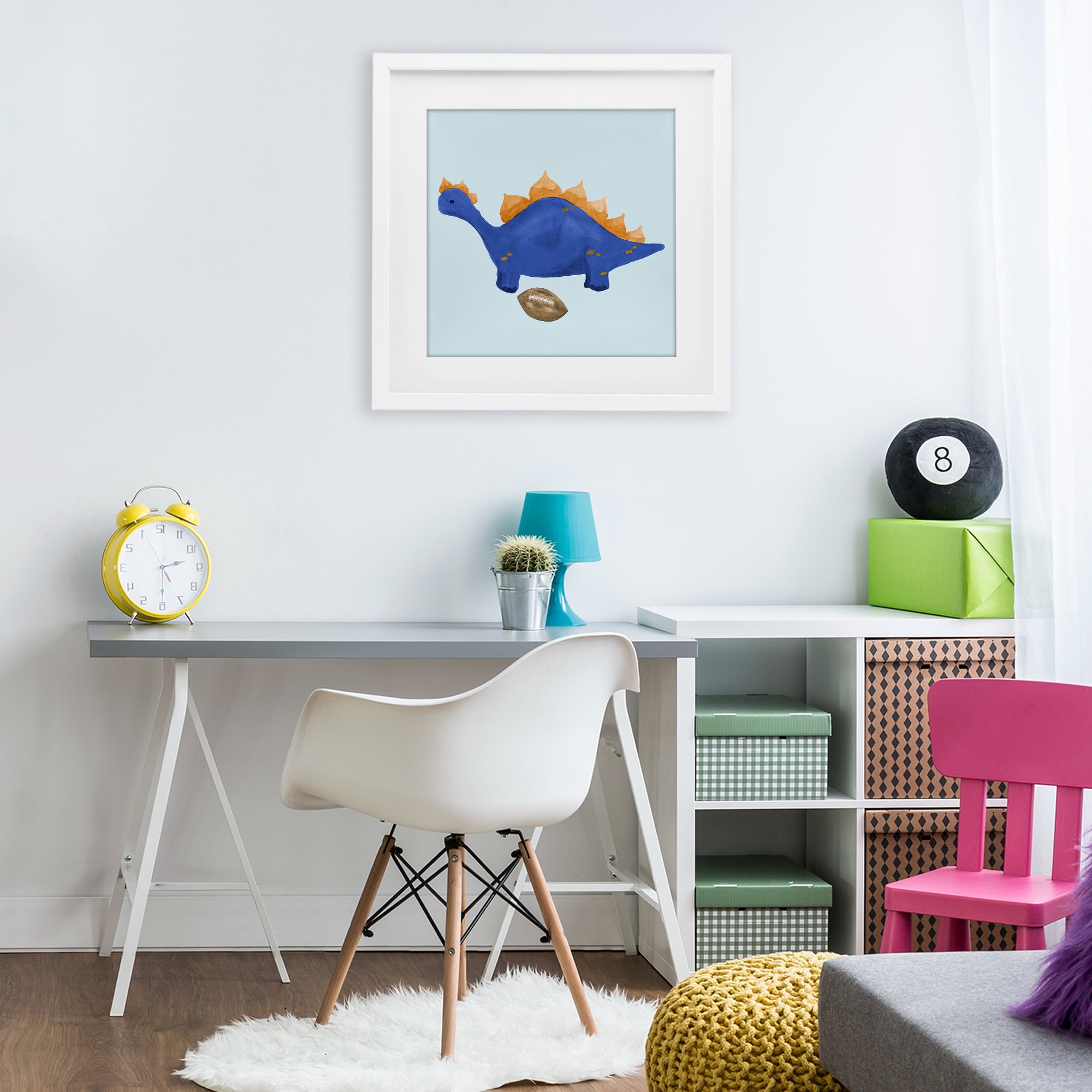 Stupell Industries Sporty Baby Dino White Framed Print Under Glass, design by Lucille Price