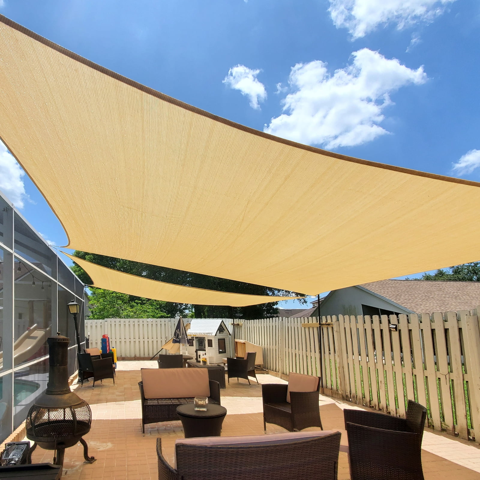 LOVE STORY Sun Shade Sail Rectangle 95% UV Block Sunshade Awning for Backyard Yard Deck Patio Garden Outdoor Activities and Facility, 8'x10' Sand