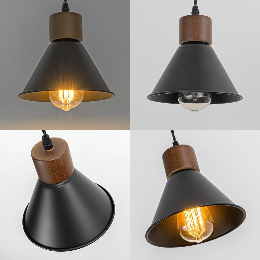 KAYYELAMP Plug in Cable Track Rail with Adjustable Cord Black Track Lighting Fixture Walnut E26 Base H-Type Vintage Design for Kitchen Loft(No Bulb)