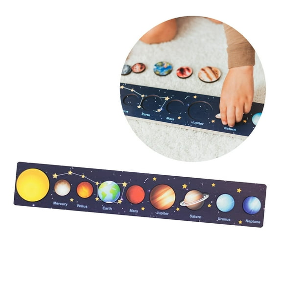 Desktop Decor,Wooden Solar System Universe Learning Puzzle Pieces Ornament