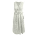 thumbnail image 5 of Puliio Women Dresses Fashion Solid Casual Dress Summer V Neck Sleeveless Sexy Mid-Calf Long Dresses With Pockets, 5 of 5