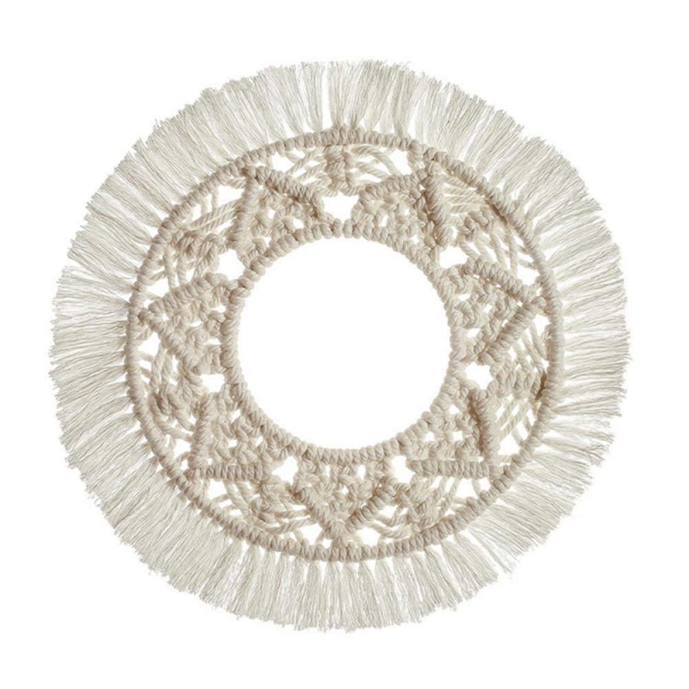 Angmile Handmade Round Macrame Wall Hanging Boho Cotton Woven Tapestry Home Decor Wall Pediments Art for Kids Room Party Wedding Decoration Ornament Craft Gift Curtains Fringe Garland Banner