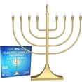 thumbnail image 6 of Extra Large 23" Display Electric Menorah Satin Gold with Flame Shaped Bulbs Traditional U-Shape USB Electronic LED Hanukkah Minorah with 10 Screw-in Frosted Bulbs Chanukah Decorations By Zion Judaica, 6 of 7