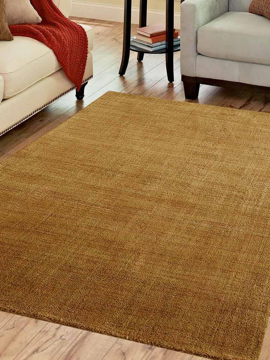 Rugsotic Carpets Hand Knotted Wool 10'x10' Square Area Rug Solid Gold