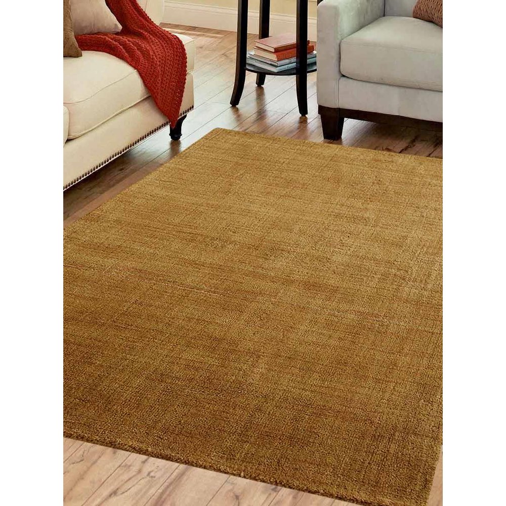 Rugsotic Carpets Hand Knotted Wool 10'x10' Square Area Rug Solid Gold