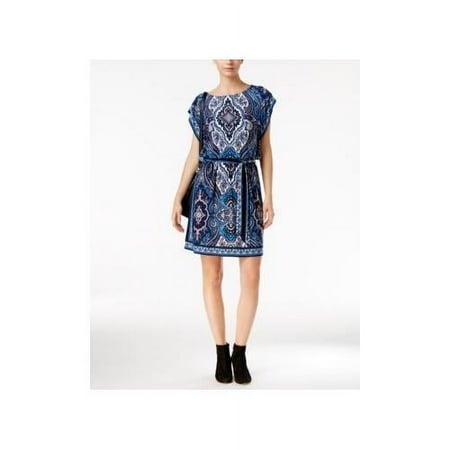 Inc International Concepts Petite Printed Blouson Dress - Petities - XL - MED BLUE
