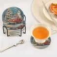 thumbnail image 4 of 6 Pcs Drink Coasters with Holder 3.94in Woven Coasters for Drinks Christmas Snowman in A Red Truck Coaster Set for Protection Table, 4 of 7