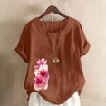thumbnail image 2 of Camisetas de Manga Corta para las Mujeres Impreso Botón de Manga Corta Camiseta Blusa Poliéster, Ropa Casual Mirar Superior para las Mujeres, 2 of 4