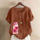 thumbnail image 3 of Camisetas de Manga Corta para las Mujeres Impreso Botón de Manga Corta Camiseta Blusa Poliéster, Ropa Casual Mirar Superior para las Mujeres, 3 of 4