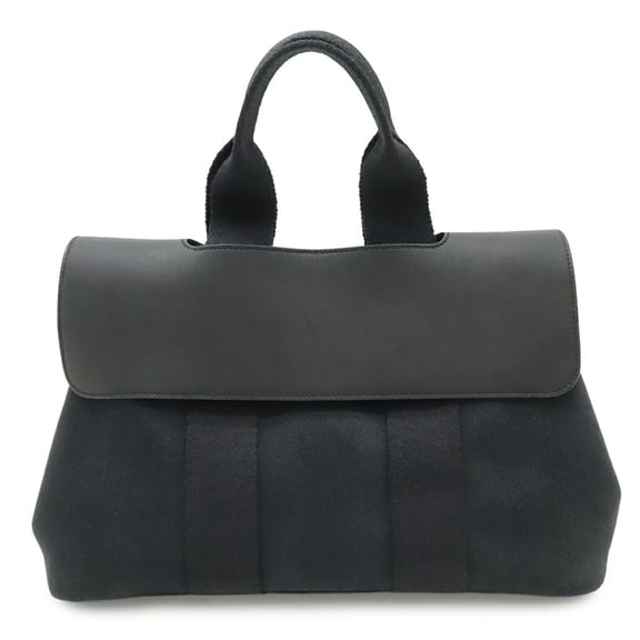 Pre-Owned HERMES Valparaiso PM handbag/tote bag, Toile Chevron leather, black. Pouch missing. M...