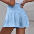 thumbnail image 3 of Linen Skorts for Women Smocked Elastic High Waisted Ruffle Skorts Wide Leg Boho Skirts, L, 3 of 8