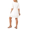 thumbnail image 3 of INSPIRE CHIC Women's Eyelet Dress Summer Casual Tie V Neck Half Sleeve A Line Lace Tiered Flowy Beach Mini Dresses L White, 3 of 5
