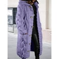 thumbnail image 3 of Women Chunky Cable Knit Long Sleeve Cardigan Fall Winter Oversized Button Down Sweaters with Pocket Purple S, 3 of 7