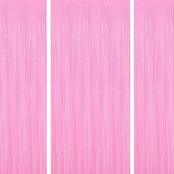 4 Pack 3.2 ft x 6.6 ft Teal Tinsel Foil Fringe Curtains Backdrop, Sparkle Metallic Foil Curtains for Birthday Party Decoration, Pink